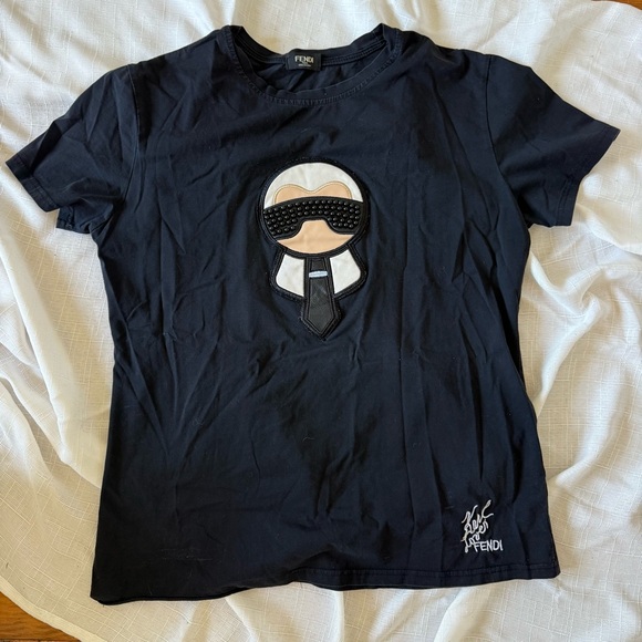 Fendi x Chanel Karl Lagerfeld Tee Tshirt Black Large - Picture 5 of 5